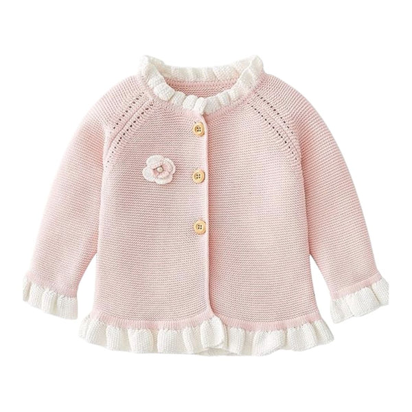 Blitce Elegant Knitted Cardigan Pink Ruffle Charm