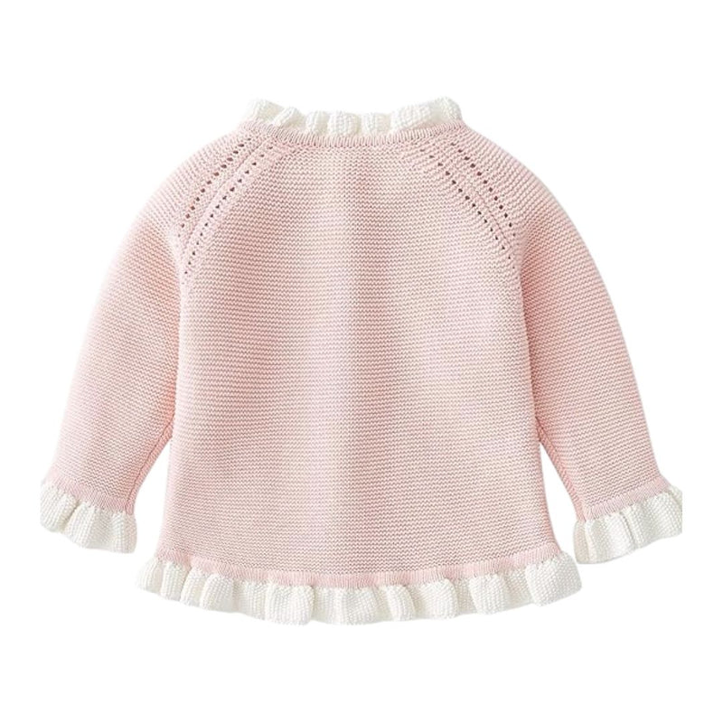 Blitce Elegant Knitted Cardigan Pink Ruffle Charm