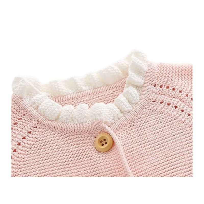 Blitce Elegant Knitted Cardigan Pink Ruffle Charm