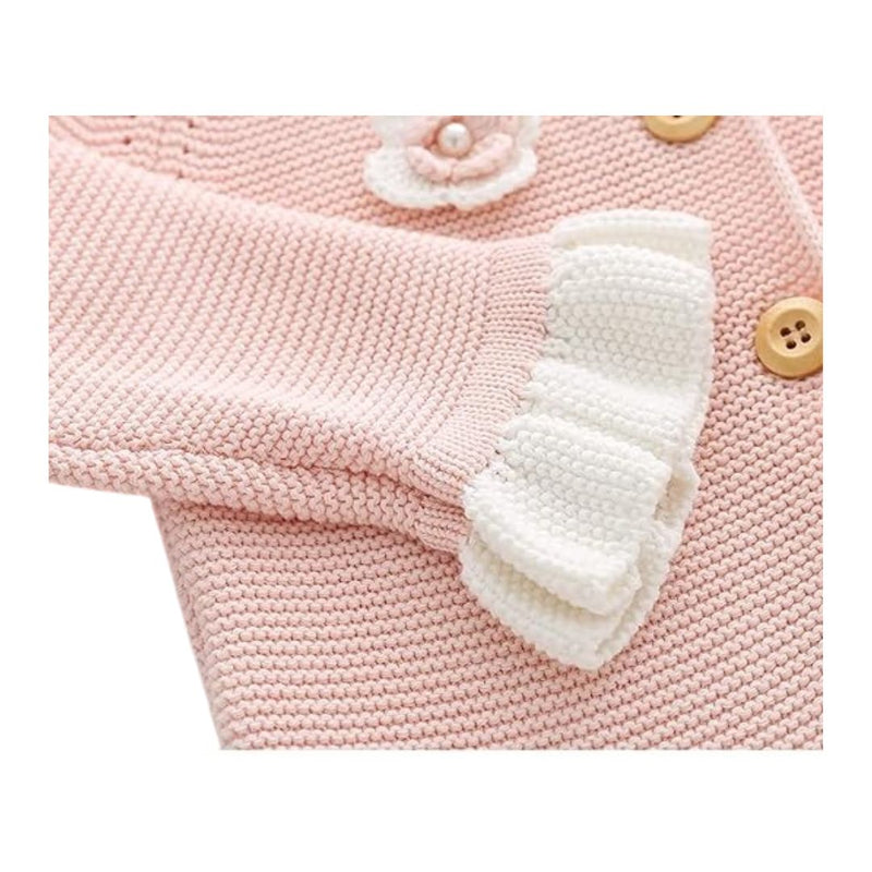 Blitce Elegant Knitted Cardigan Pink Ruffle Charm